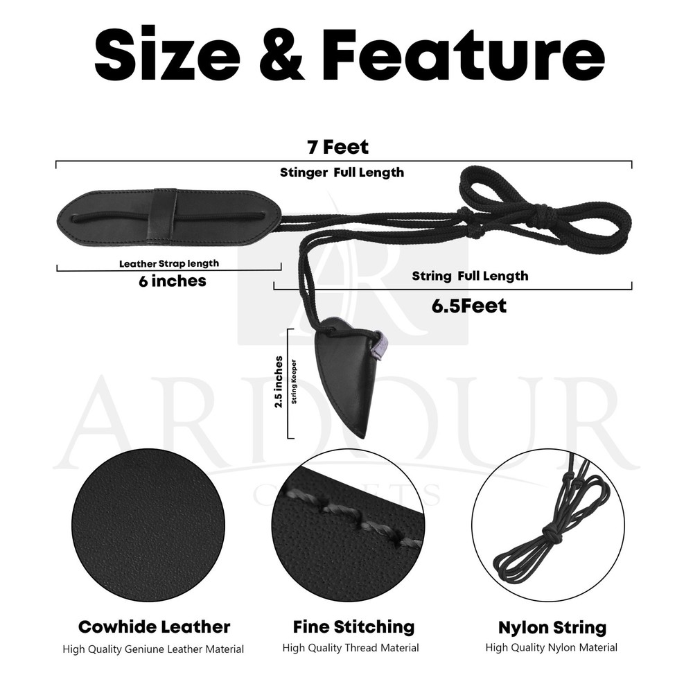 Leather Bow Stringer Cowhide Leather Black Archery Bowstring Tool Rope Stringers
