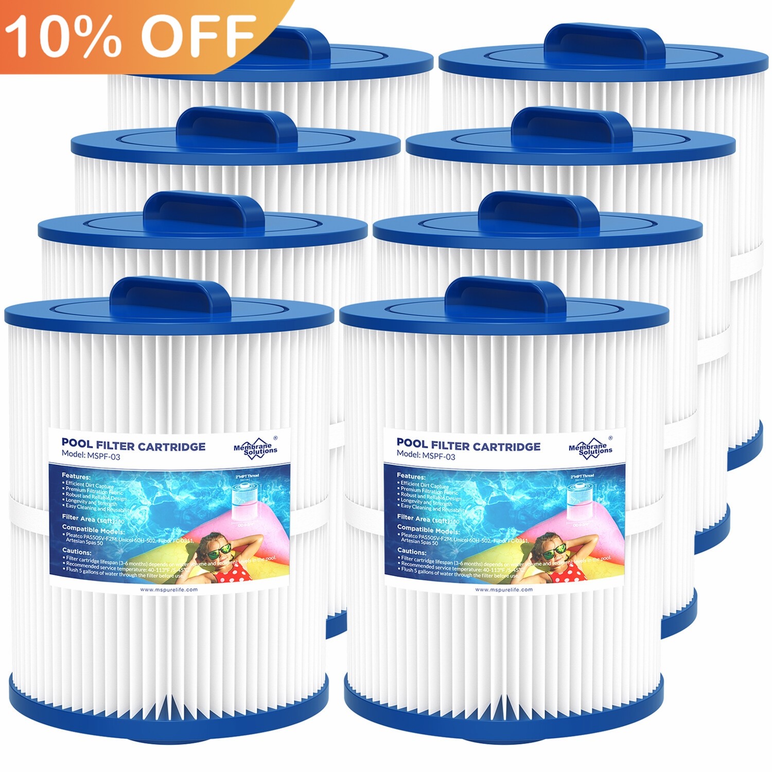 8 Pack Hot Tub Spa Filter for Pleatco PAS50SV-F2M Unicel 6CH-502 Filbur FC-0311