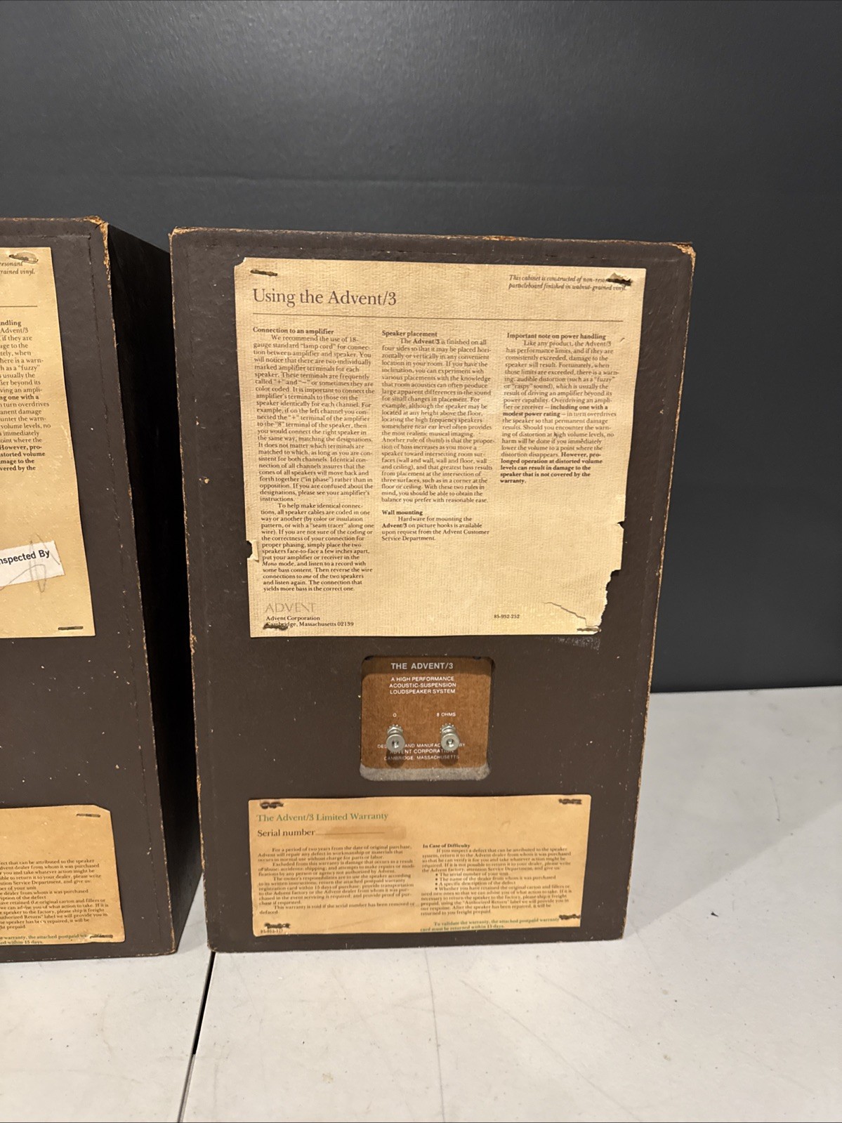 Advent /3 Bookshelf Speakers Original Grill Cloth & OG Badges - Tested