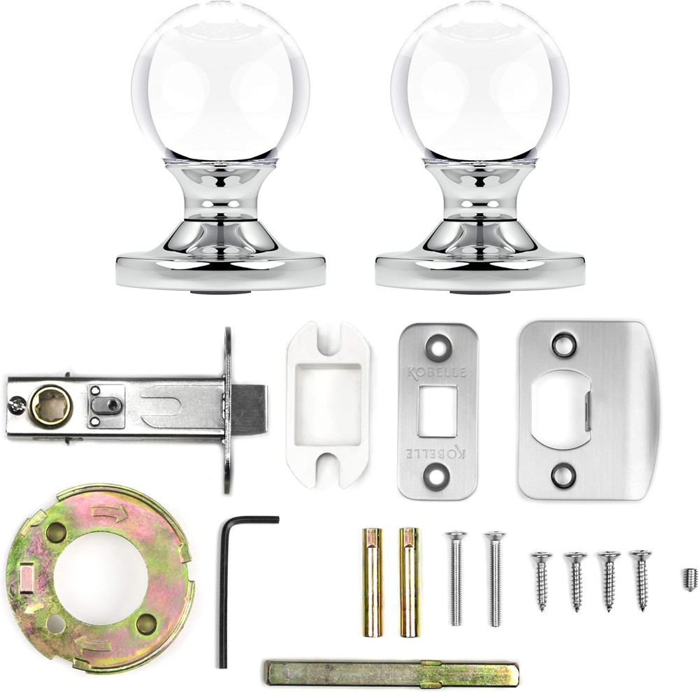 Passage Round Ball Crystal Door Knobs Polished Chrome Round Rosette