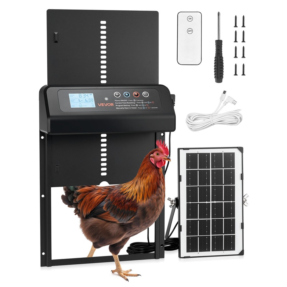 VEVOR DC & Battery Powered Automatic Chicken Coop Door Opener Light Sensor Timer