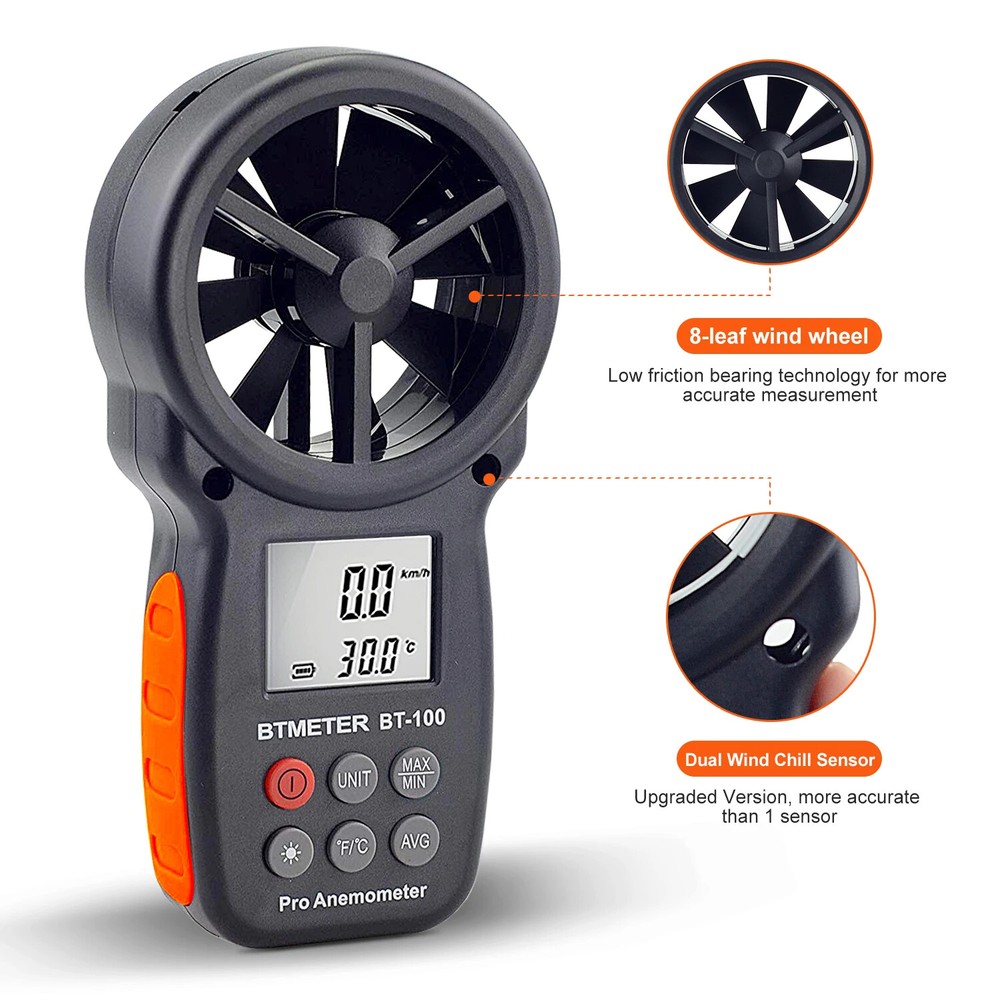 Digital Anemometer Handheld Wind Speed Meter Thermometer with Backlight LCD