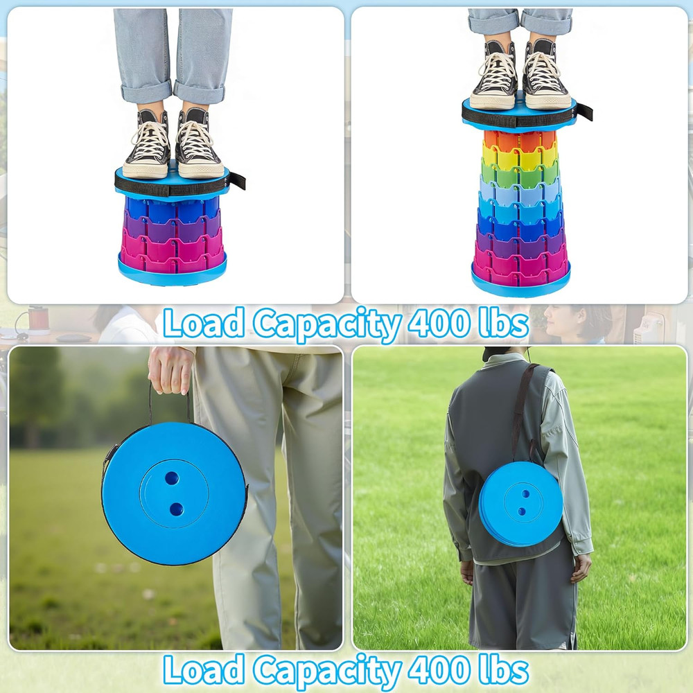 Telescoping Folding Stool, Upgraded Portable Collapsible Retractable Stool with