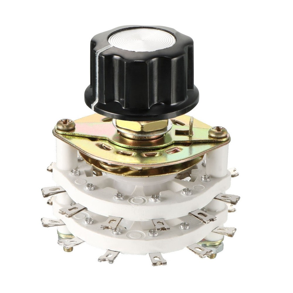 6P3T 6 Pole 3 Throw 2Deck Band Channel Rotary Switch Selector with Plastic Knobs