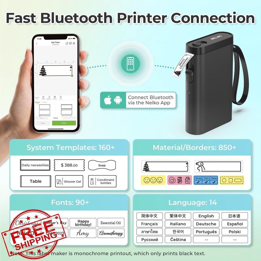 Nelko Label Maker Machine with Tape, P21 Bluetooth Label Printer, Wireless Mi...