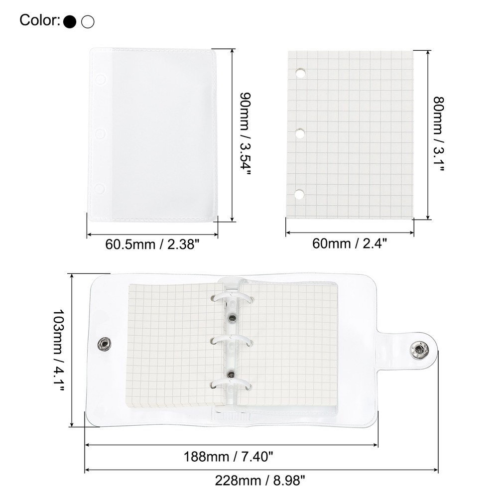 Clear 3 Ring Binder Cover, 2 Pack PVC Notebook Binder, Black White