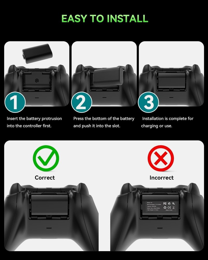 Rechargeable Dual Battery Pack for X-box: Play & Charge Simultaneously, 2 Pack