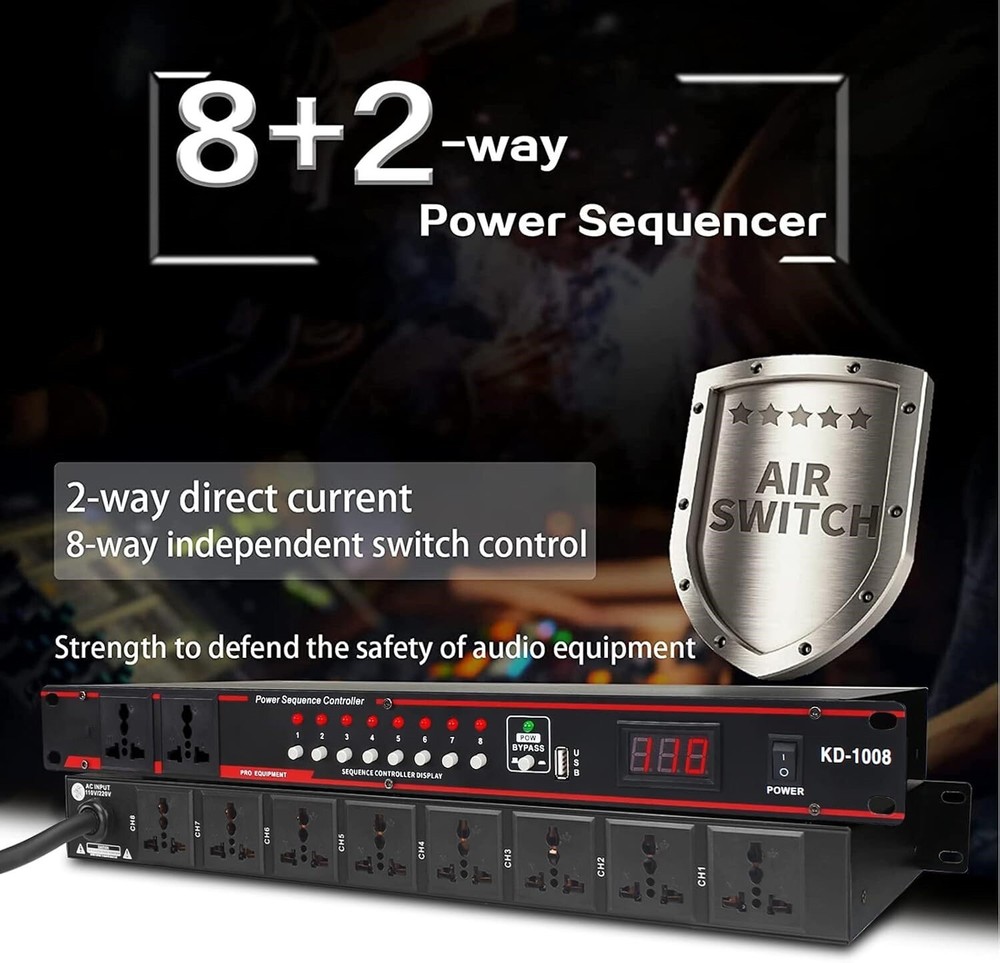 QST 10-Outlet Rack-Mountable AC Power Sequencer Conditioner (1008)USB,Surge Prot