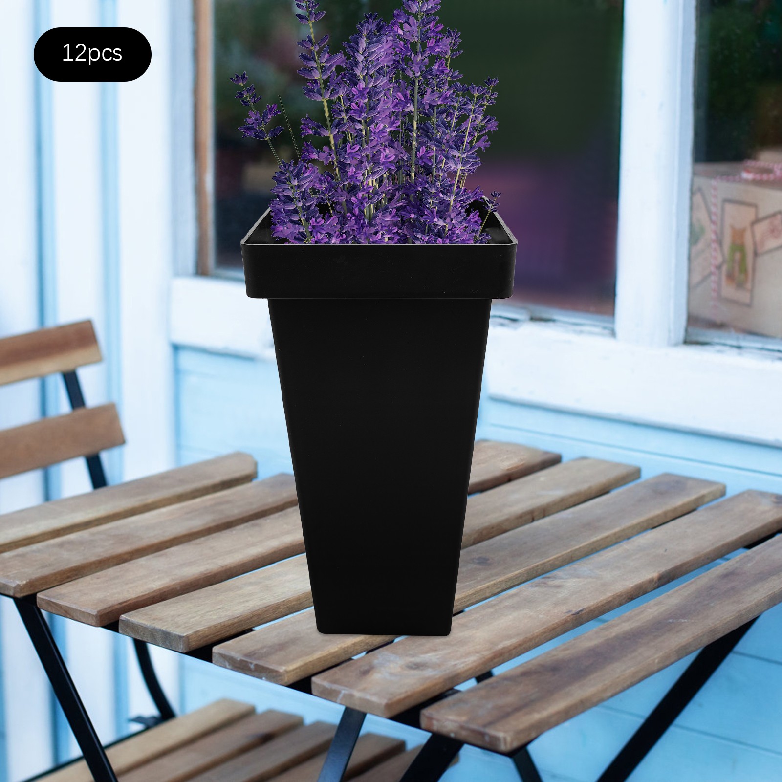 12 Pcs Black Plastic Flower Buckets, Flower Display Buckets, Wedding Flower Disp