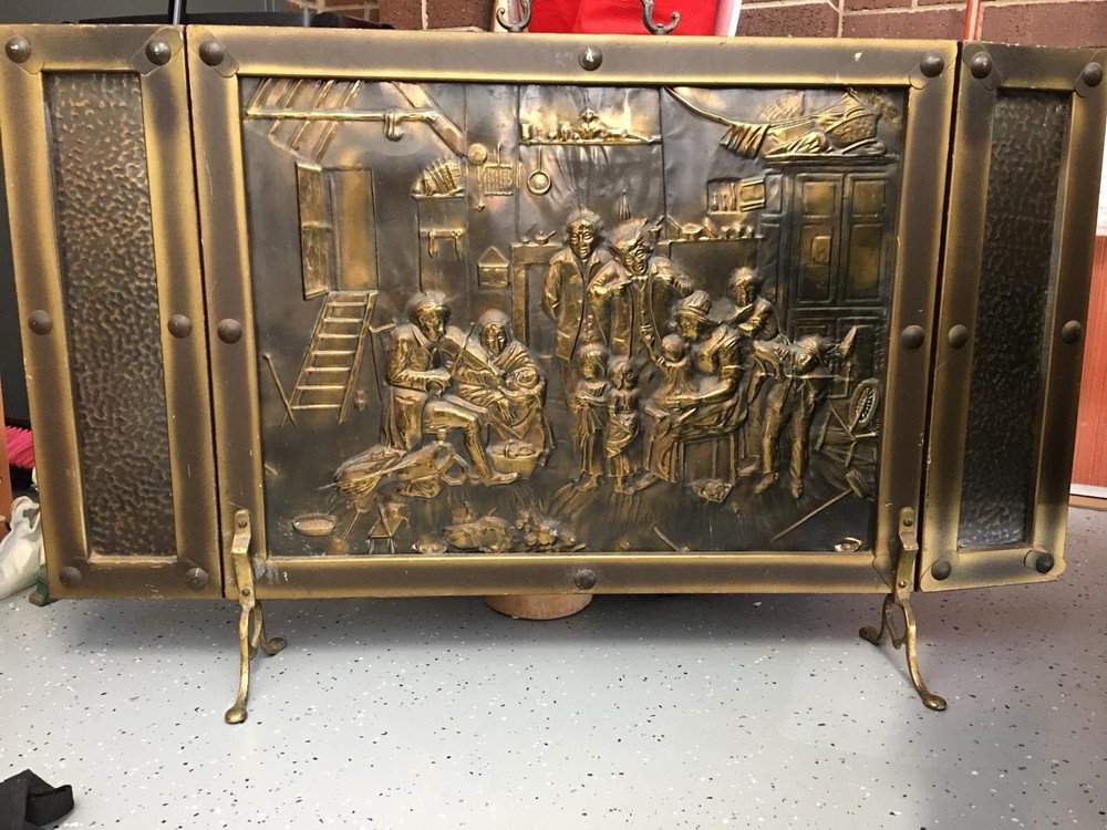 Three Panel Fire Screen Guard, Vintage Decor Fireplace Screen