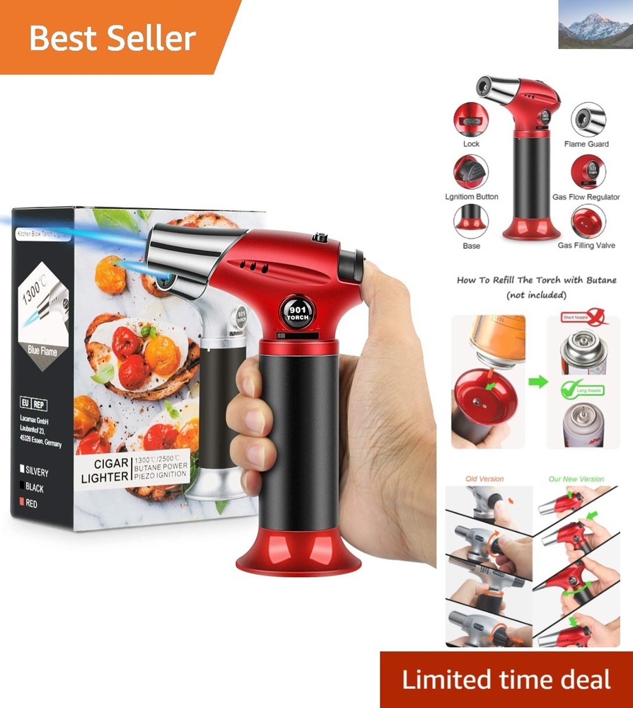 Refillable Kitchen Blow Torch with Adjustable Flame - Perfect for Baking & BBQ