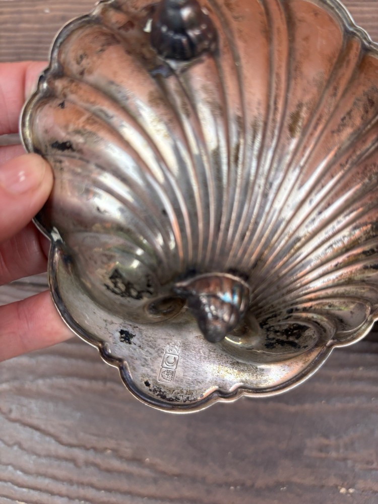 Lot 2 Vtg Crescent Silver Co Plated Clam Shell Serving Dish Trinket Tray Footed