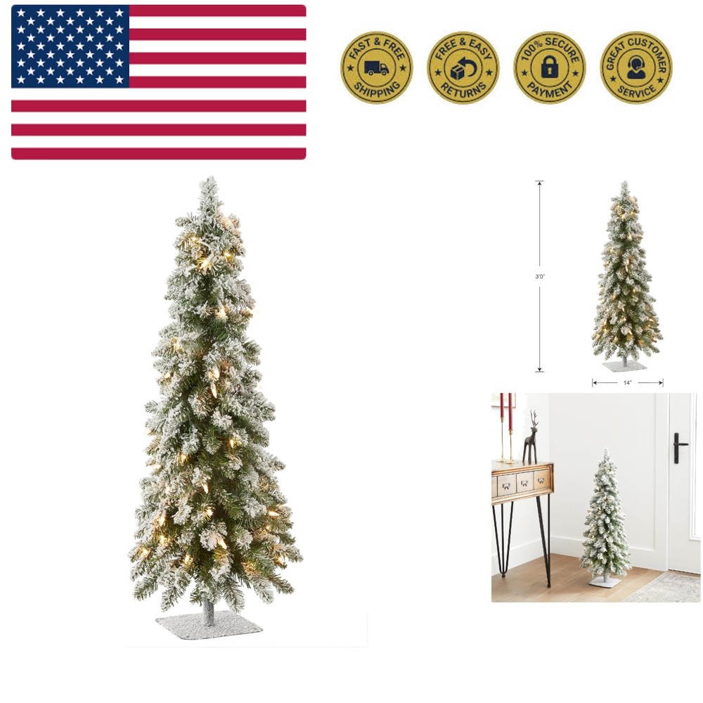 3 ft Pre-Lit Flocked Downswept Forestree Mini Artificial Christmas Tree,50 Cl...