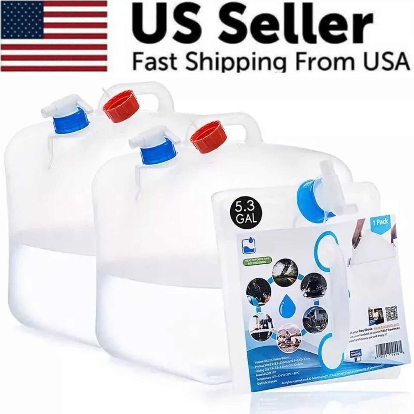 2PCS Water Container w/ Spigot 10 Gallon Camping Water Storage Jug New