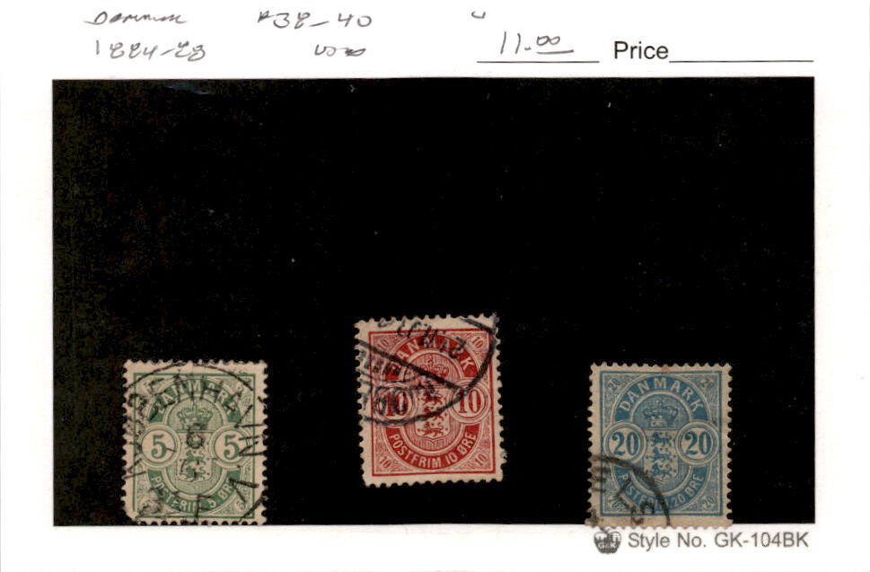 Denmark, Postage Stamp, #38-40 Used, 1884 (AD)