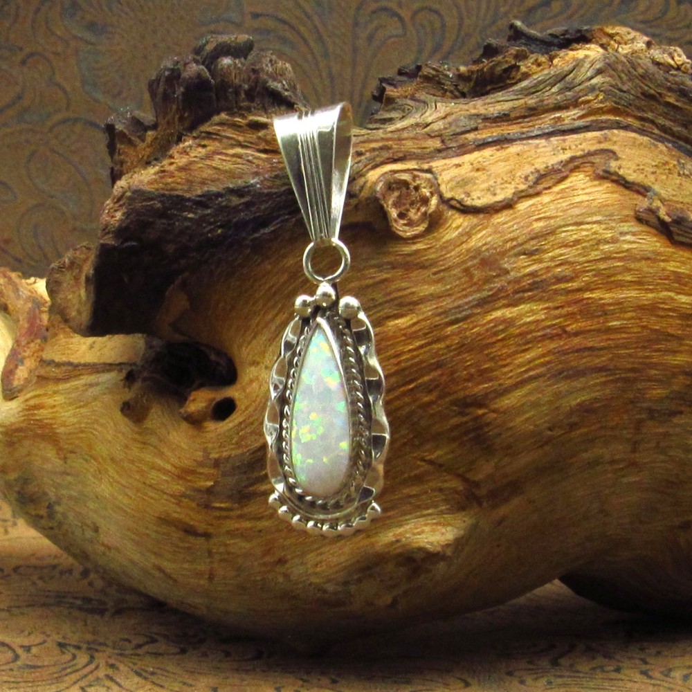 *Sterling Silver Lab Created White Opal Pendant