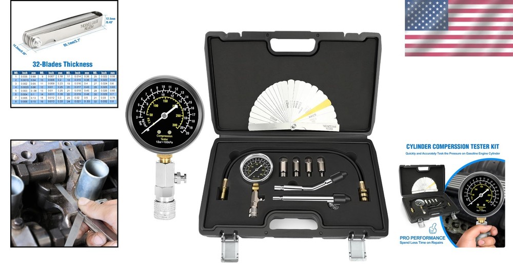 Triple Range Petrol Engine Compression Tester Kit - 9pcs with 4 Connect Adapters