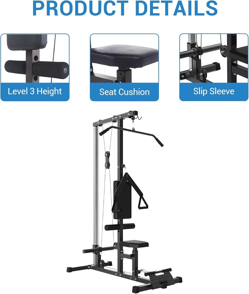 LAT Pull Down & Low Row Cable Machine Pulley Station with Adjustable Leg Support