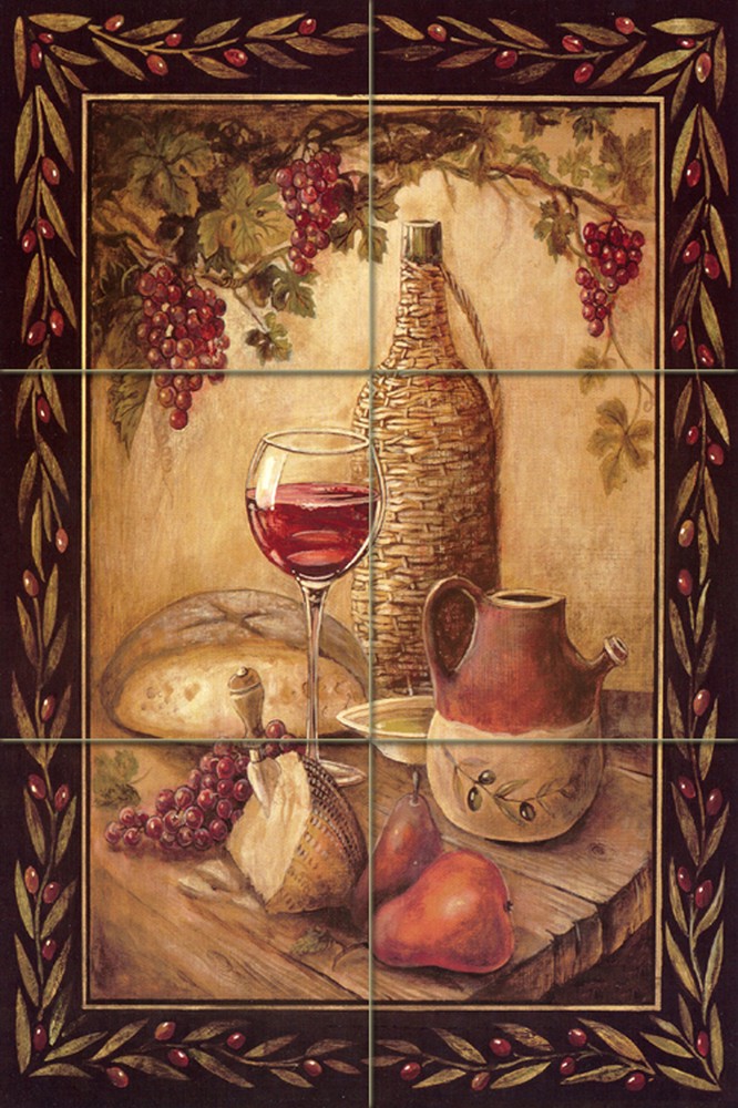 Art Mural Ceramic Bread Wine Cheese Bottle Tile #159