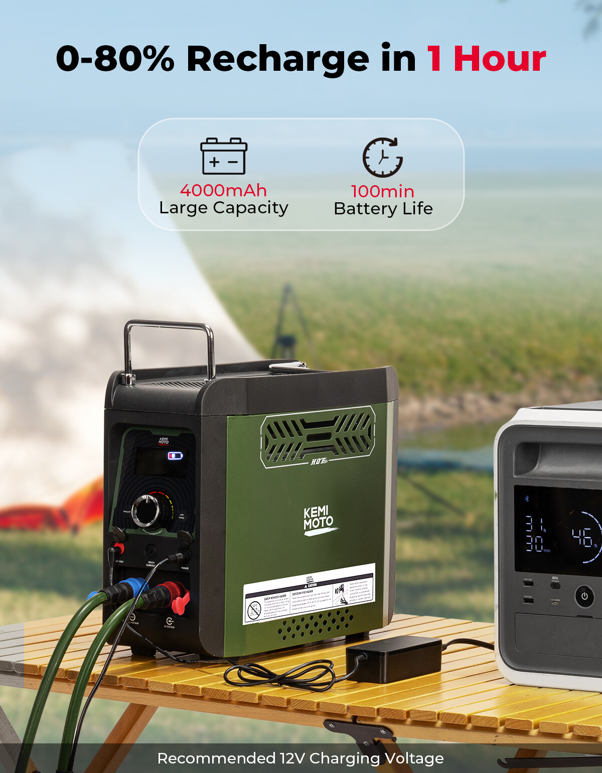 KEMIMOTO Portable Water Heater Propane Water Heater 4000mAh Rechargeable Battery