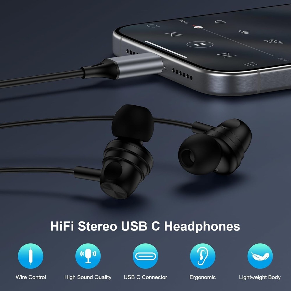 USB-C Wired Earbuds for Google Pixel Devices with Enhanced Comfort