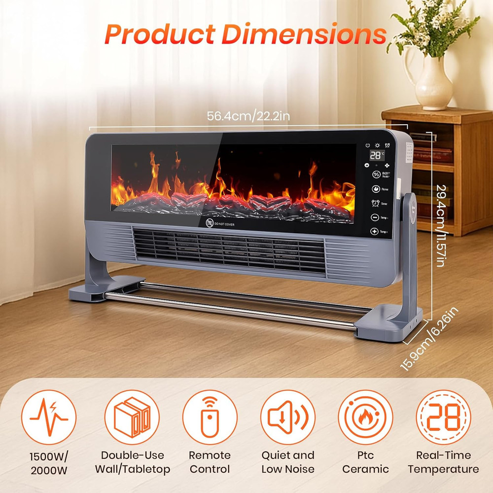 22.2" Electric Fireplace with Remote, Timer & Overheat Protection Feature