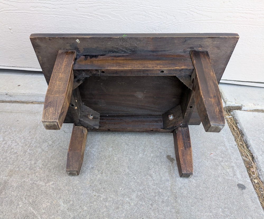 Vintage Rustic Solid Wood Low Floor Table Plant Stand Spanish Colonial Brutalist