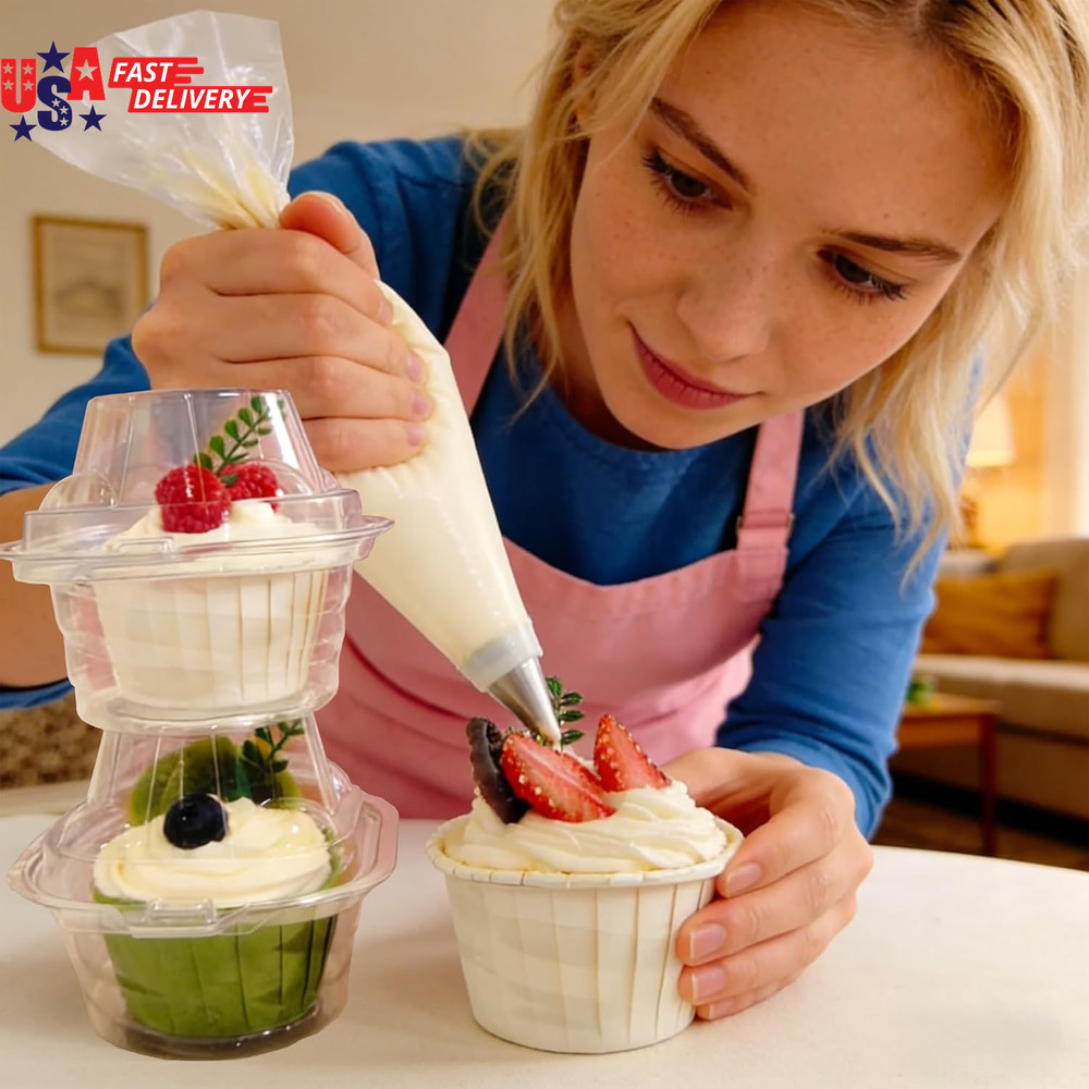 50 Pack Individual Cupcake Containers Plastic Cupcake Boxes Cupcake Holders Stac