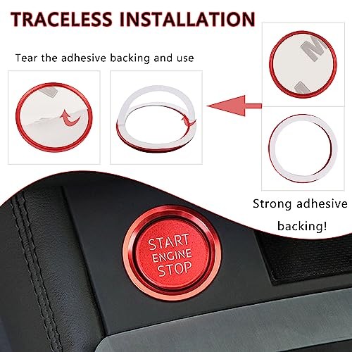 Car Push Start Button Cover Compatible with Audi,Cool Aluminum Engine Start Red
