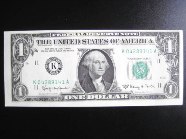 $1 1963 ((A DALLAS)) FEDERAL RESERVE NOTE((BOTTOM CUTTING ERROR))UNC GEM BU NOTE