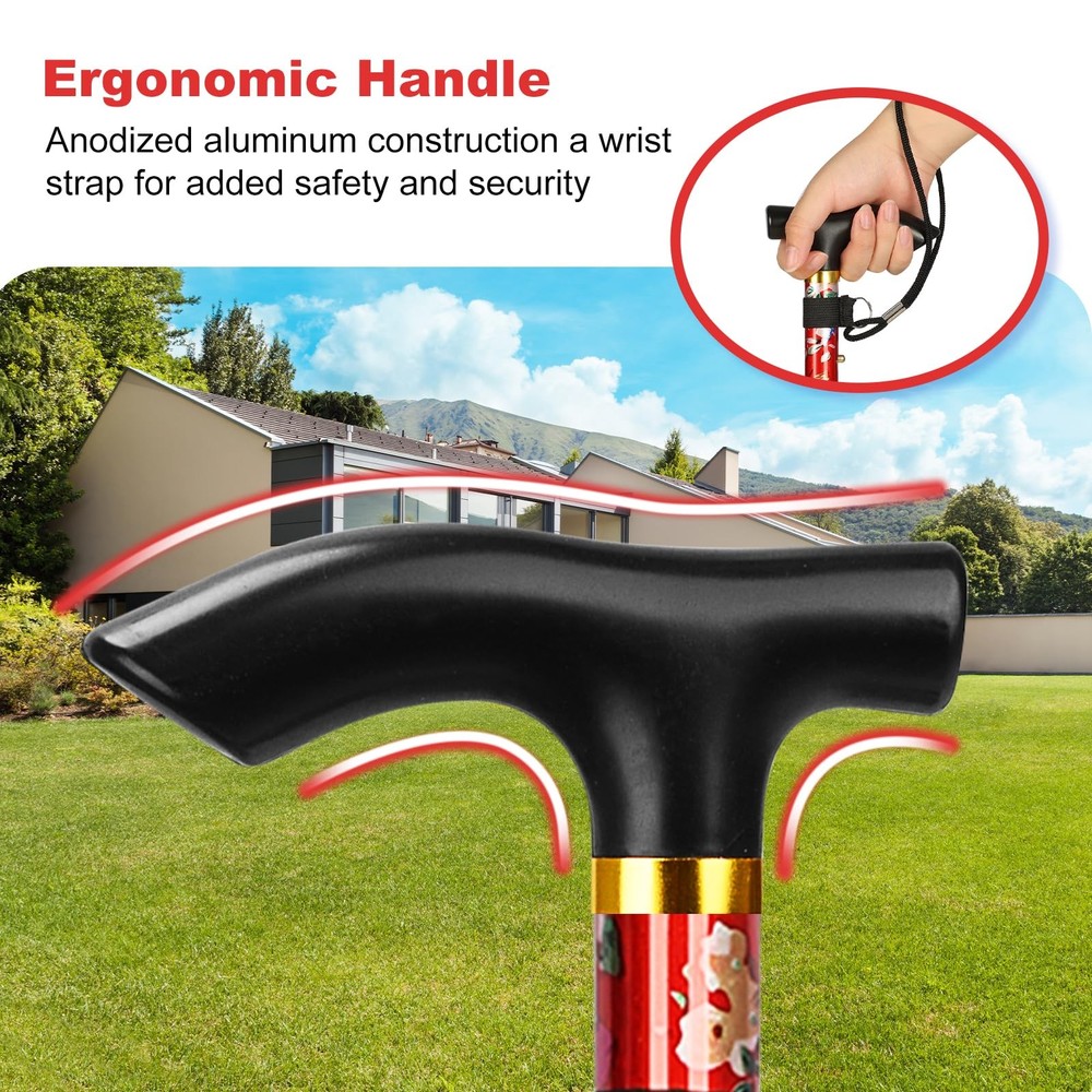 Folding Cane, Portable 5-Level Adjustable Height Walking Stick with Foldable ...