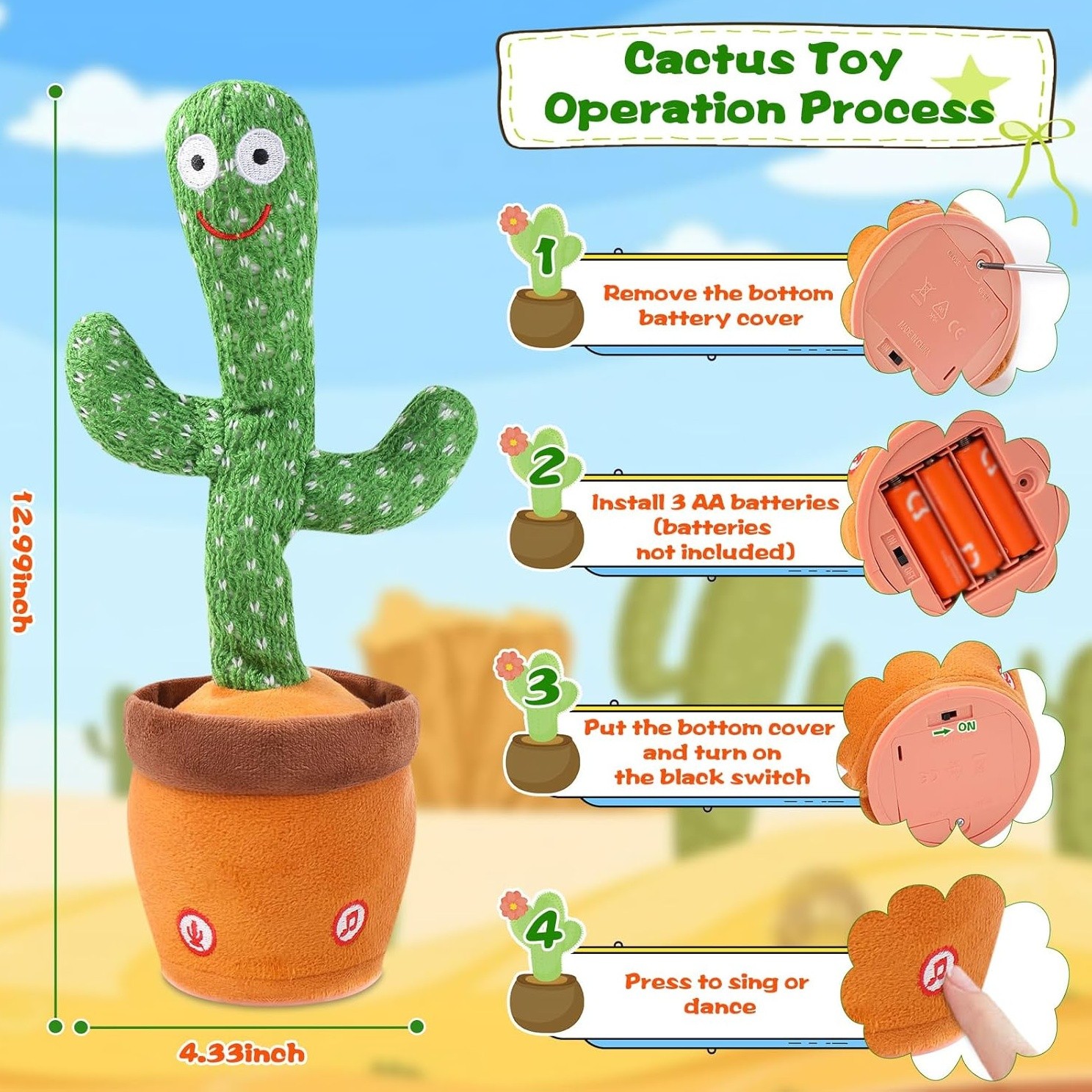 Talking & Singing Dancing Cactus Plush Toy Kids Glow Interactive Development