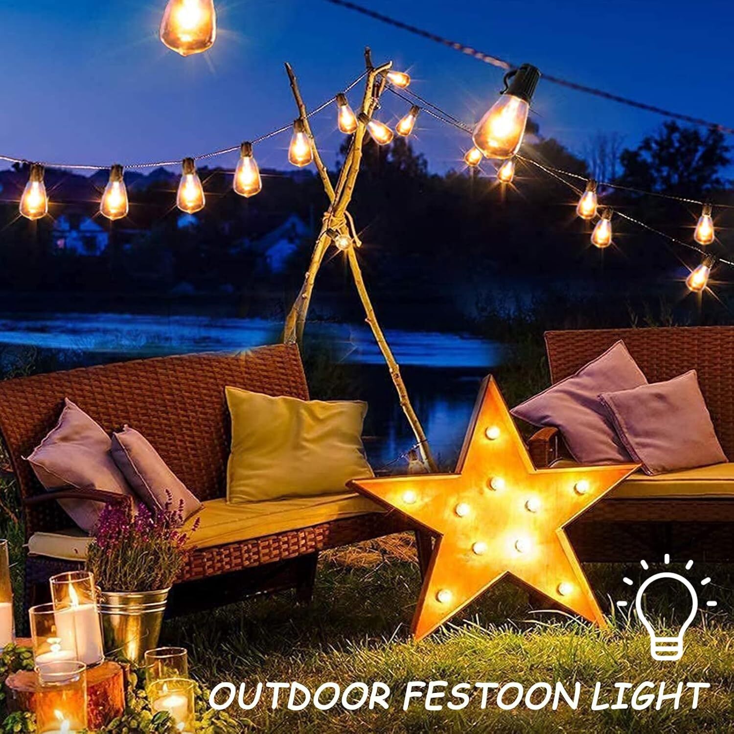 Outdoor String Lights, IP65 Waterproof Led Lights,Hanging for Backyard Garden