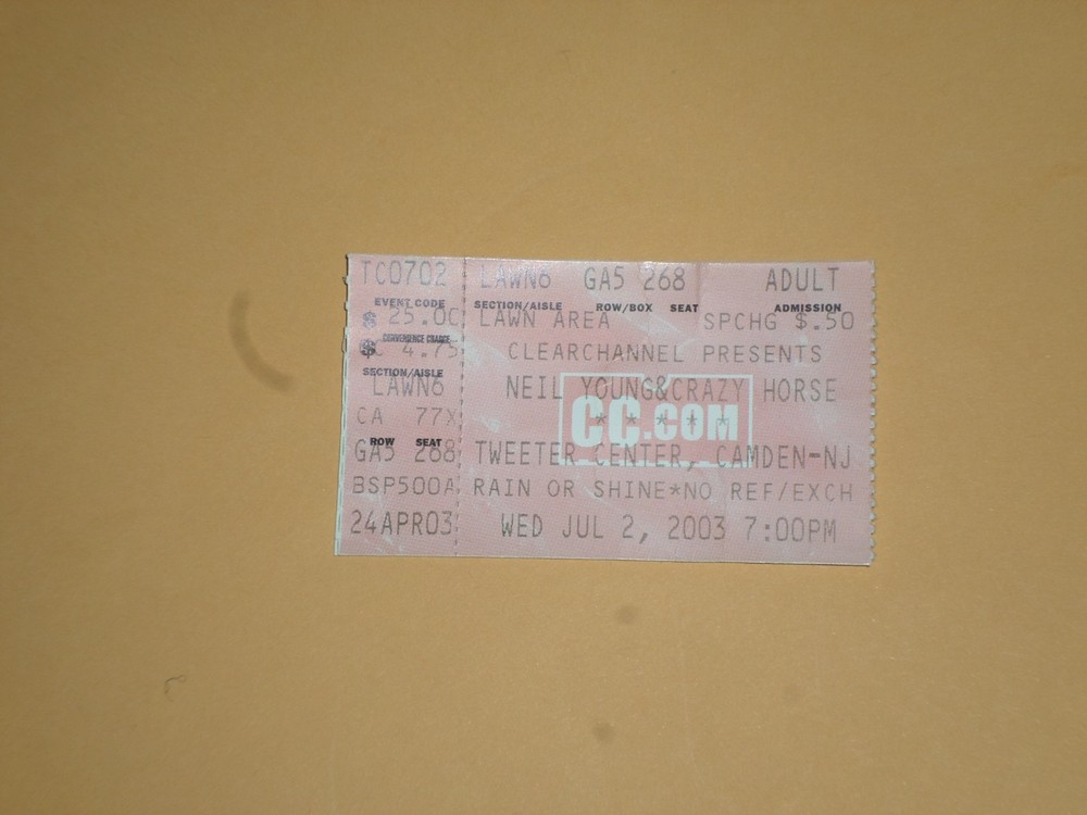 Neil Young & Crazy Horse Lucinda Williams Concert Ticket 2003-Camden,NJ