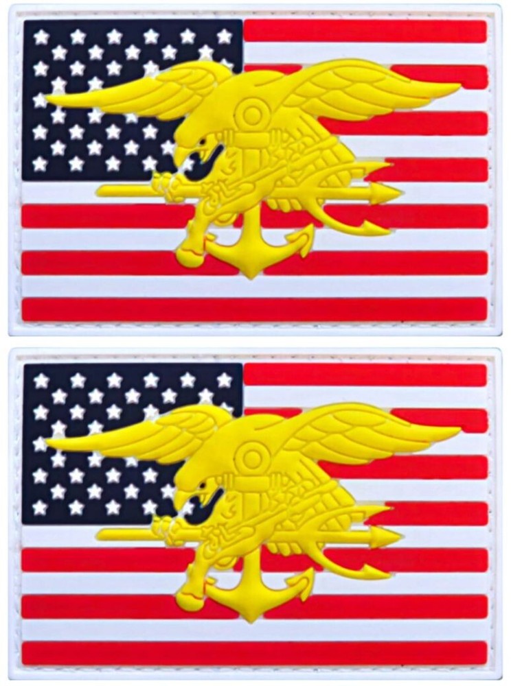 U.S. NAVY SEAL TEAM TRIDENT LOGO PVC PATCH  | 2PC  3"x2" HOOK BACKING
