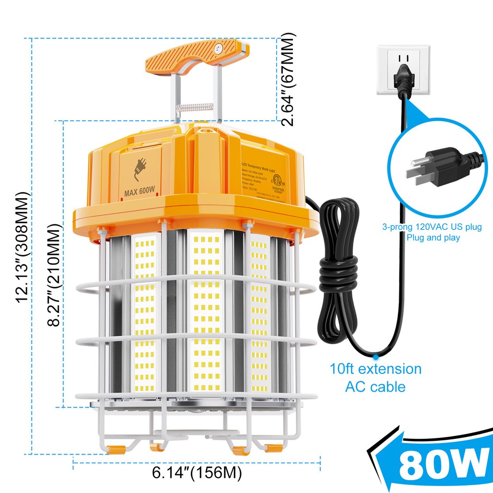 80W LED Temporary Work Light Industrial Construction Lights Linkable Lamp 5000K