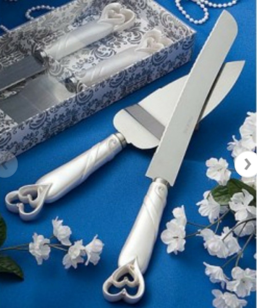 Interlocking hearts design cake knife/server set- 1