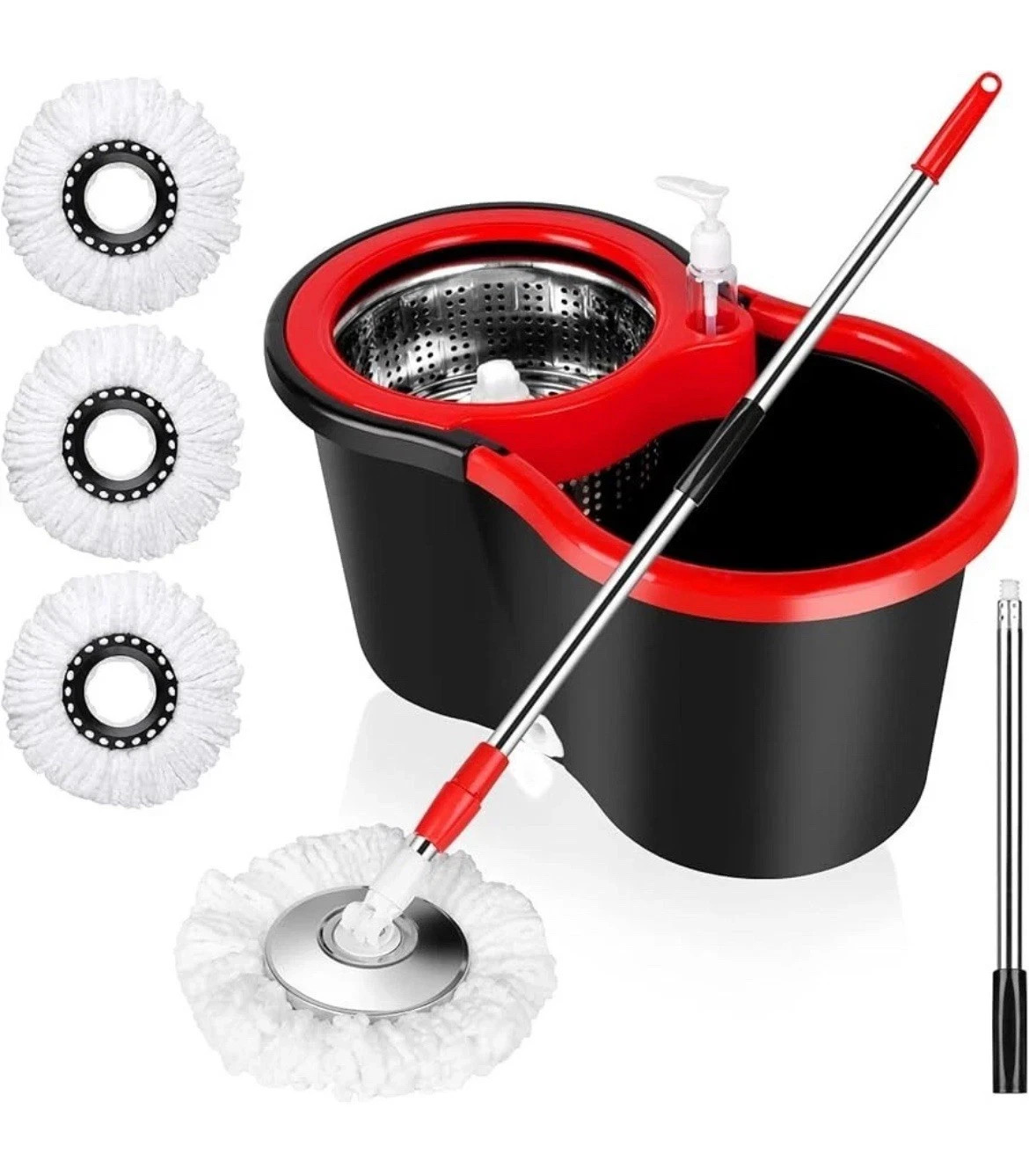Spin Mop and Bucket with, Wringer Set 360° Spinning Mop System 3 Mop Refill