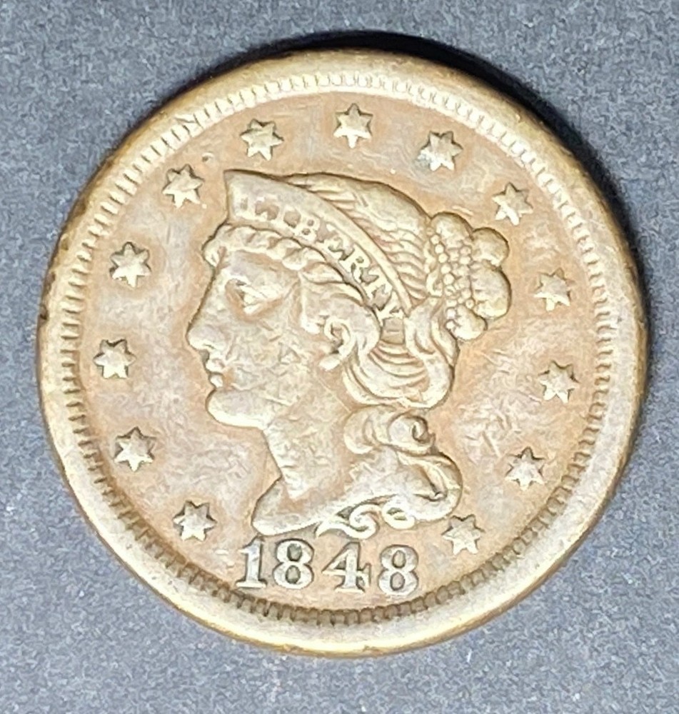 1848 Coronet Type 1c Large Cent - VF