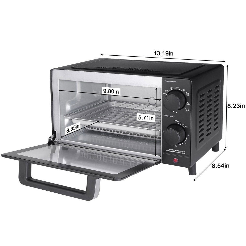 4-Slice Toaster Oven with Bake Function, Includes Baking Rack and Pan, Black