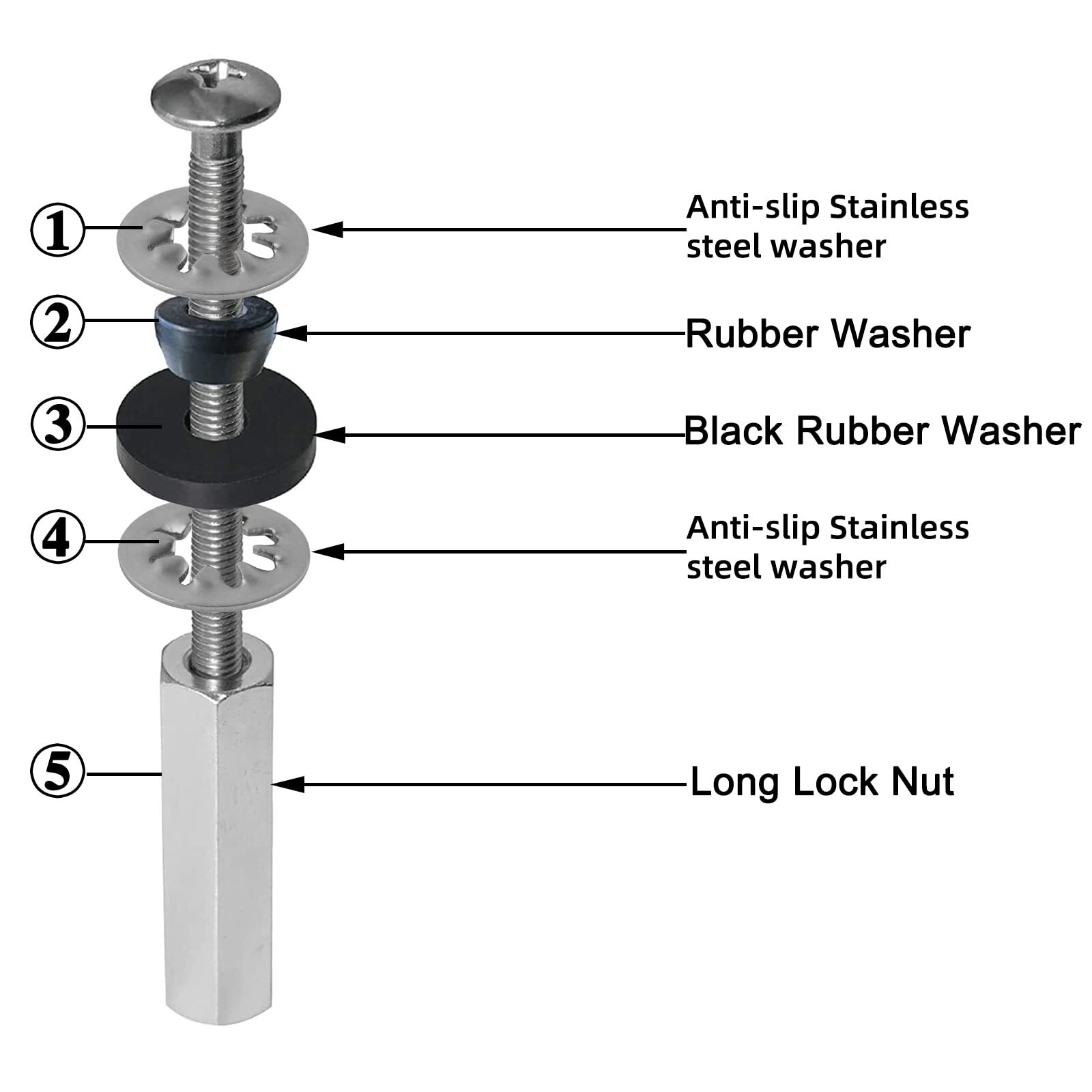 Toilet Seat Screws,Stainless Steel Toilet Seat Bolts with Long Downlock Nuts