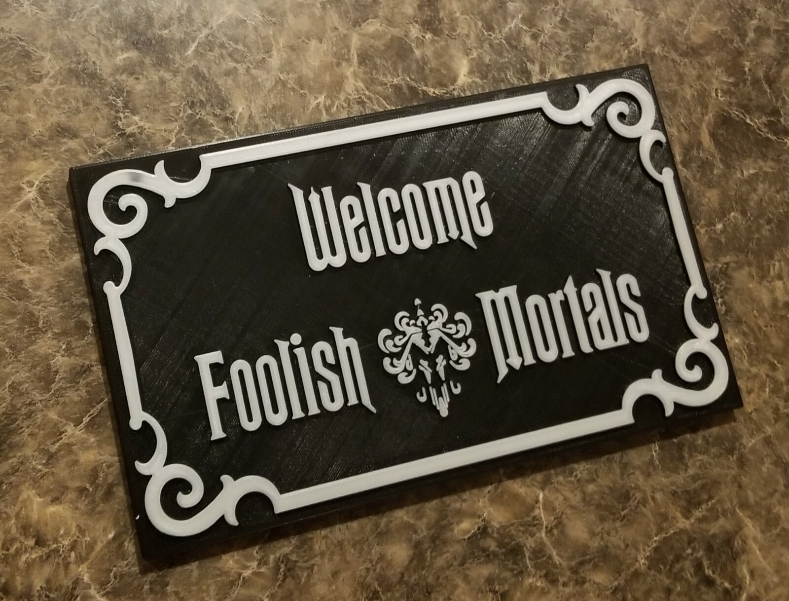 9" Glow in the Dark Haunted Mansion Inspired Welcome Foolish Mortals Prop Sign