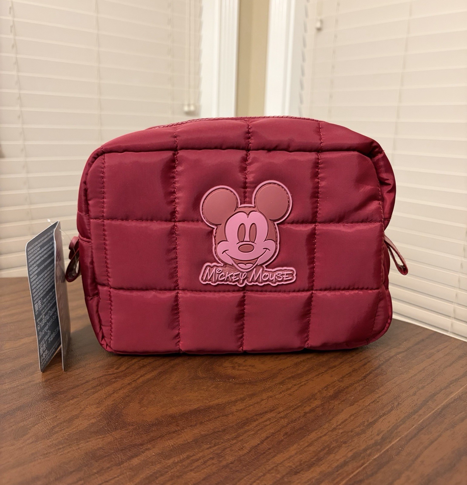 Disney Mickey Mouse Quilted Cosmetic Travel Makeup Bag Organizer Zipper Plum