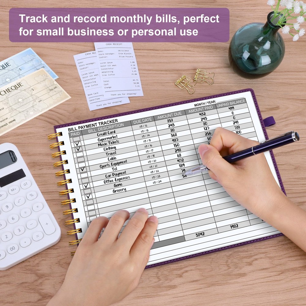 HAUTOCO Hardcover Bill Tracker Notebook Horizontal Monthly Deep Purple