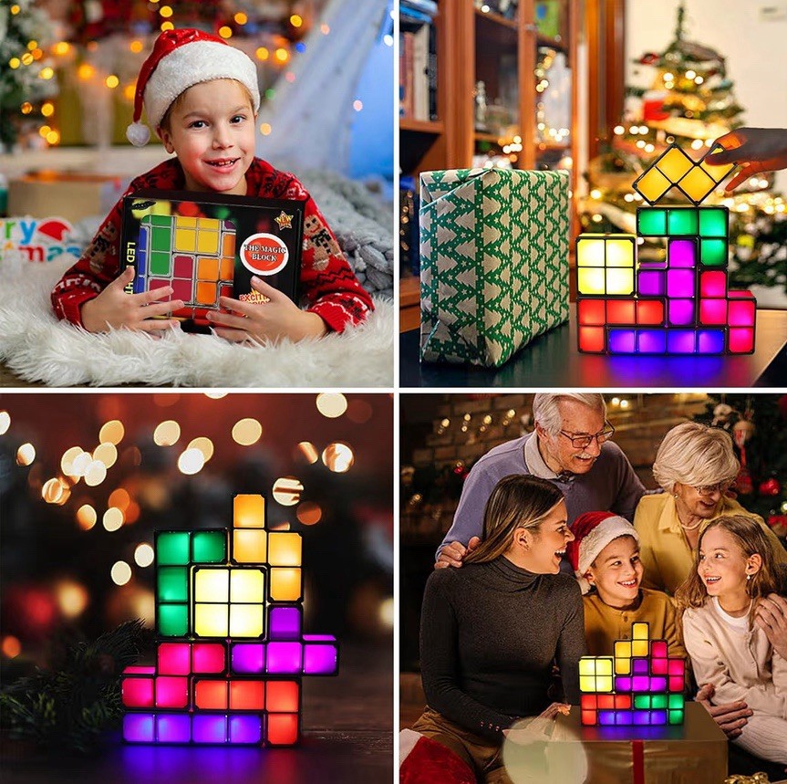 Night Light for Kids, Stackable LED 7 Colors 3D Puzzles Night Light Induction In