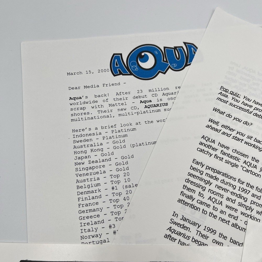 Aqua Press Kit And Photos Aquarius 2000 Y2K Blue
