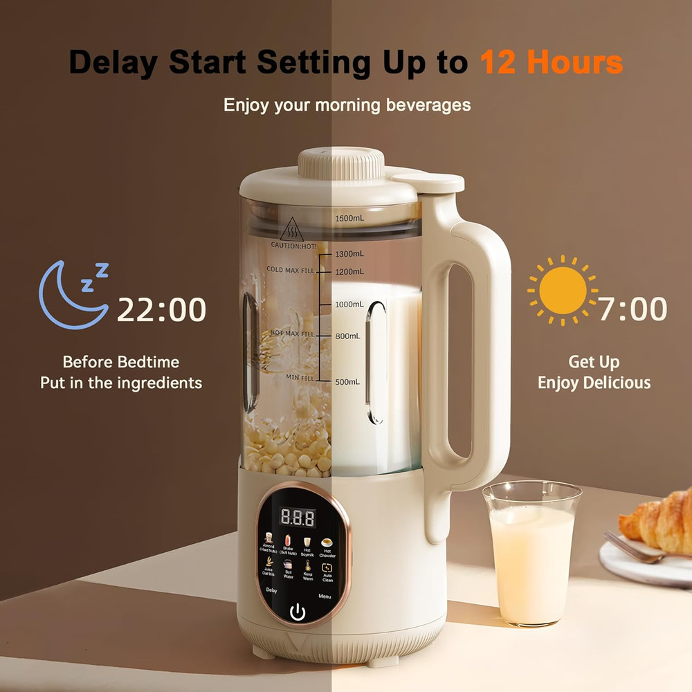 50Oz Automatic Nut Milk Maker with 10 Functions and Auto Clean Feature