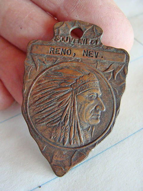 SOUVENIR FOB INDIAN ARROWHEAD ... RENO NEVADA 1920s