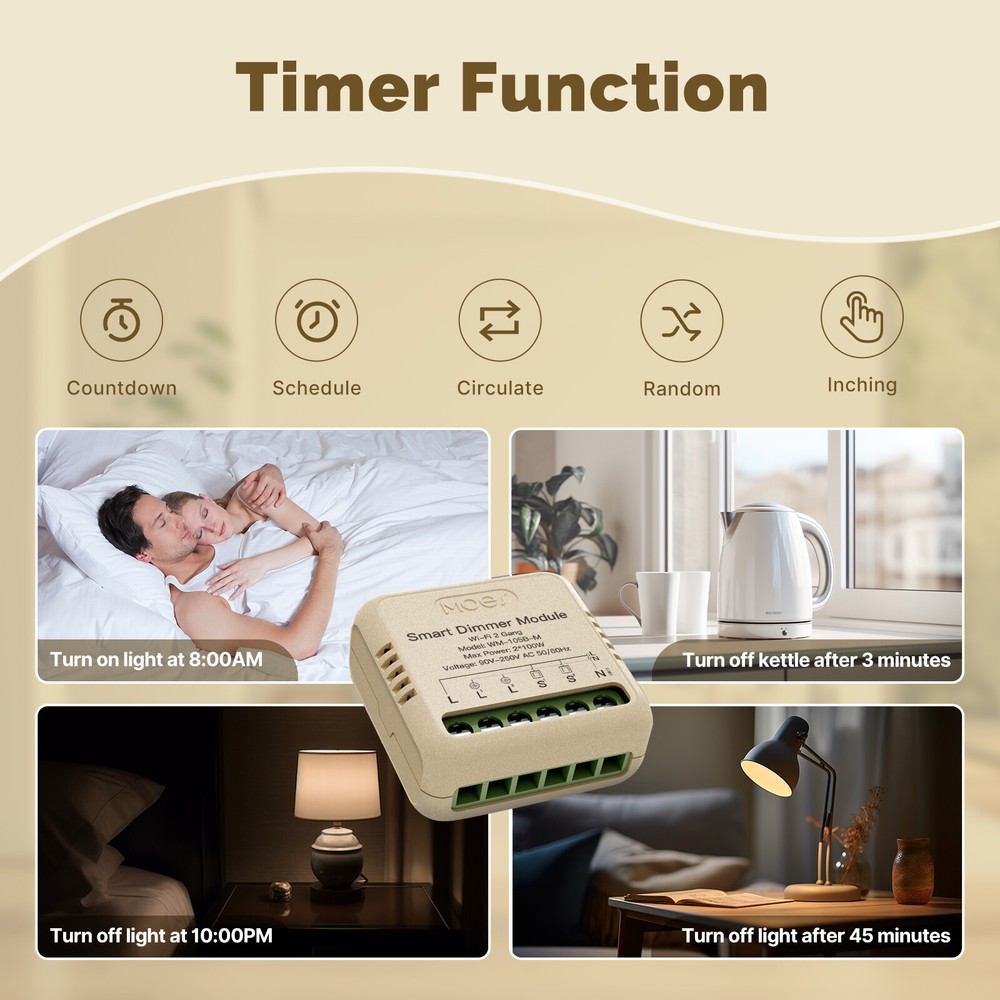 MOES WiFi Mini Smart Wall Light Dimmer Switch Module 3Way Alexa Google APP Timer