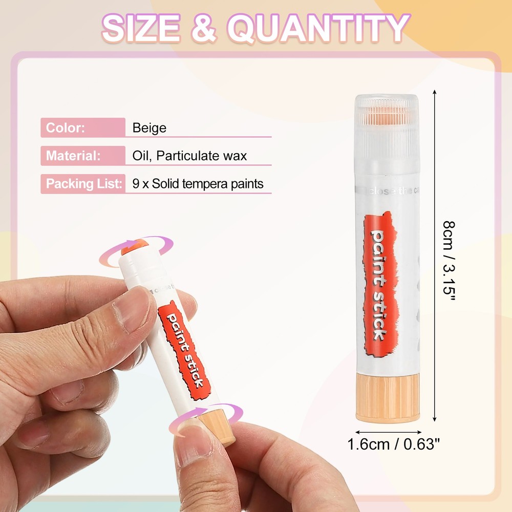 Solid Tempera Paints, 9 Pcs Washable Paint Sticks Paint Pens, Beige